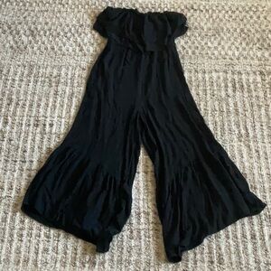 American Eagle Tube Top Ruffle Jumpsuit-Black-Small